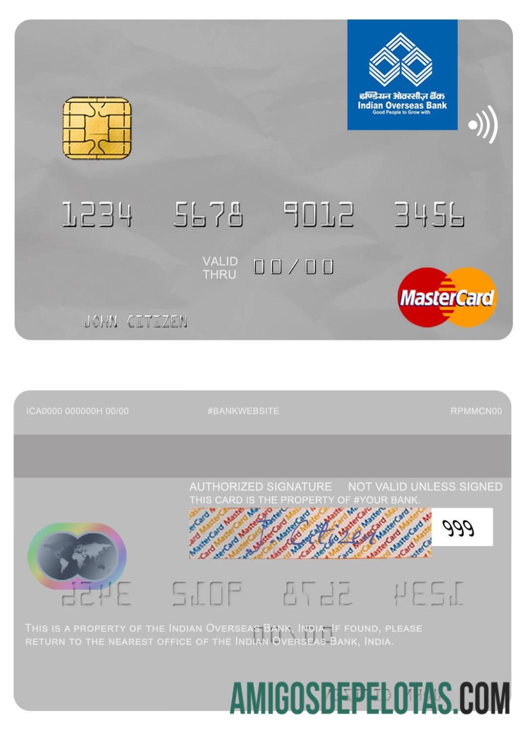 Índia Indian Overseas Bank Mastercard exemplo